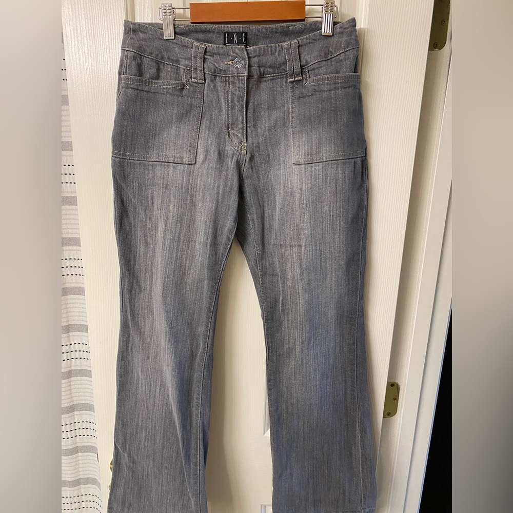 INC International Concepts Charcoal Faded Gray/Black Denim Jeans Size 8P